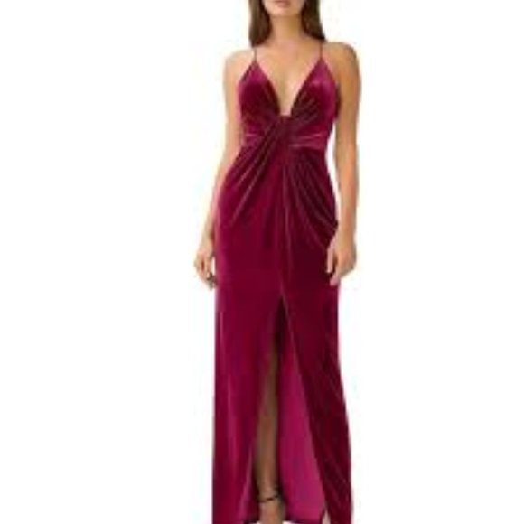 Aidan Mattox pink magenta velvet ruched bow gown dress size 8 - Picture 5 of 6